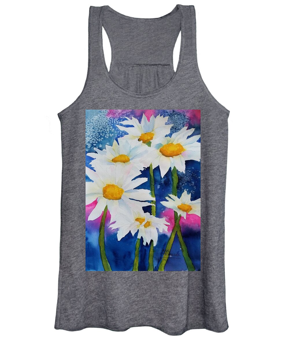 Daisies Women's Tank Top featuring the painting Daisies in Navy by Ann Frederick