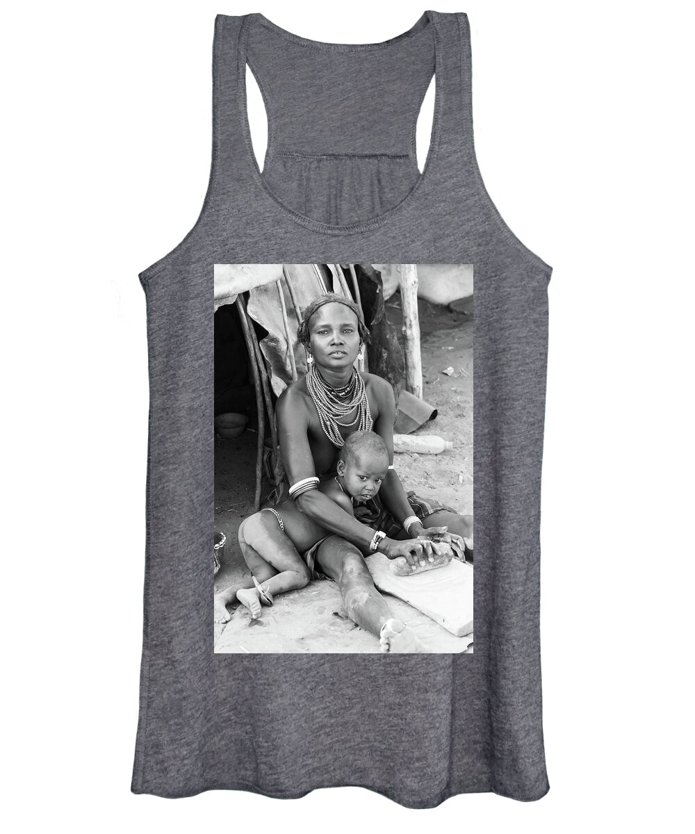 Portrait Women's Tank Top featuring the photograph Dassanech mother and child by Mache Del Campo
