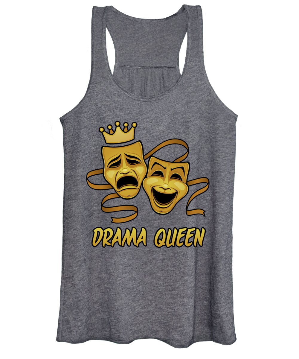 Acting Women's Tank Top featuring the digital art Drama Queen Comedy And Tragedy Gold Theater Masks by John Schwegel