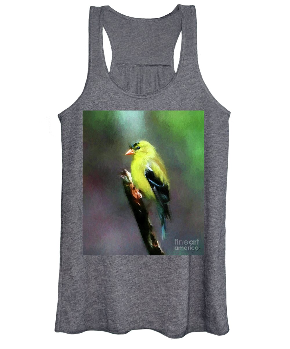 Yellow Finch Women's Tank Top featuring the digital art Dressed To Kill by Tina LeCour