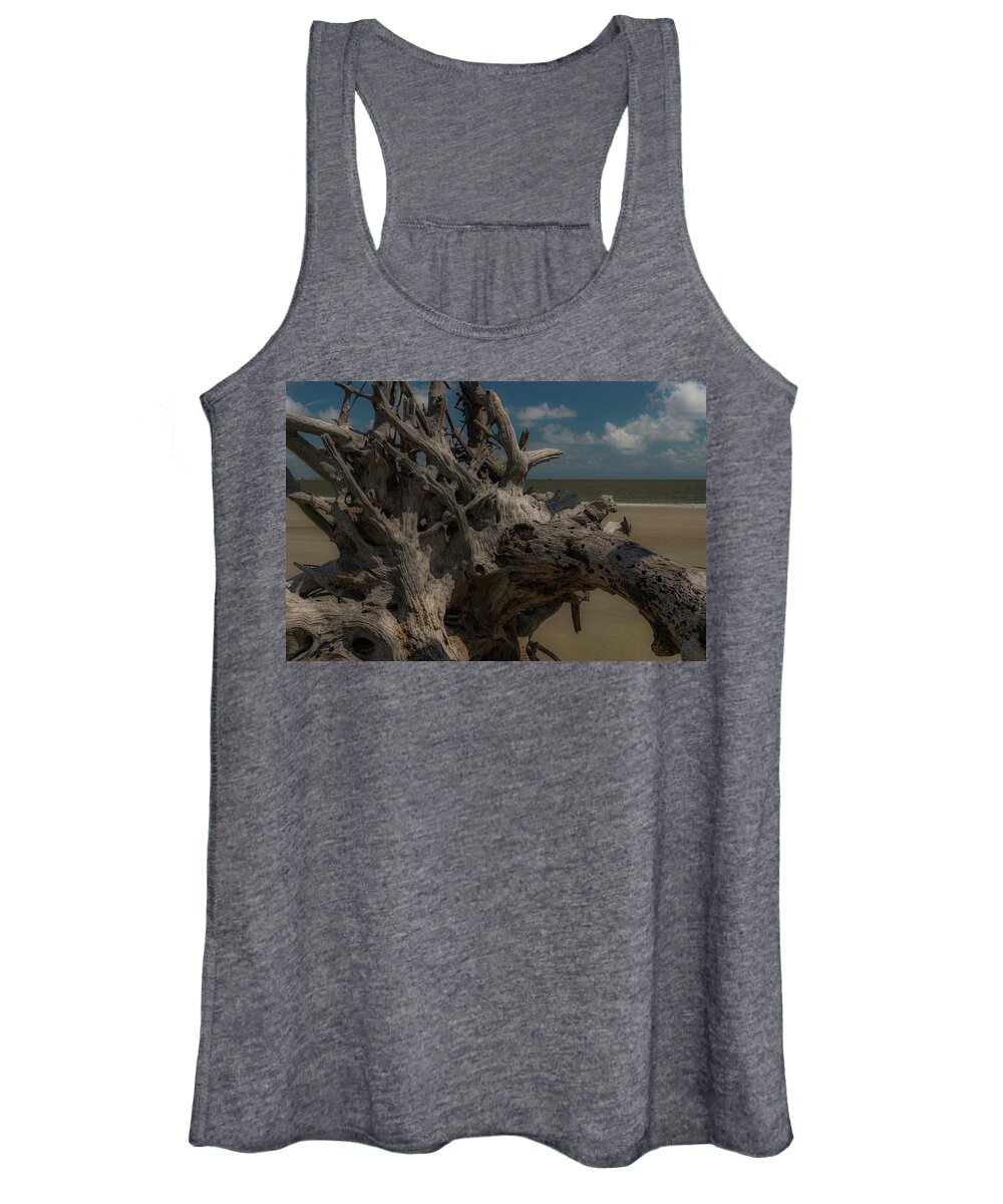 Driftwood Women's Tank Top featuring the photograph Driftwood Sculpture by Vicky Edgerly