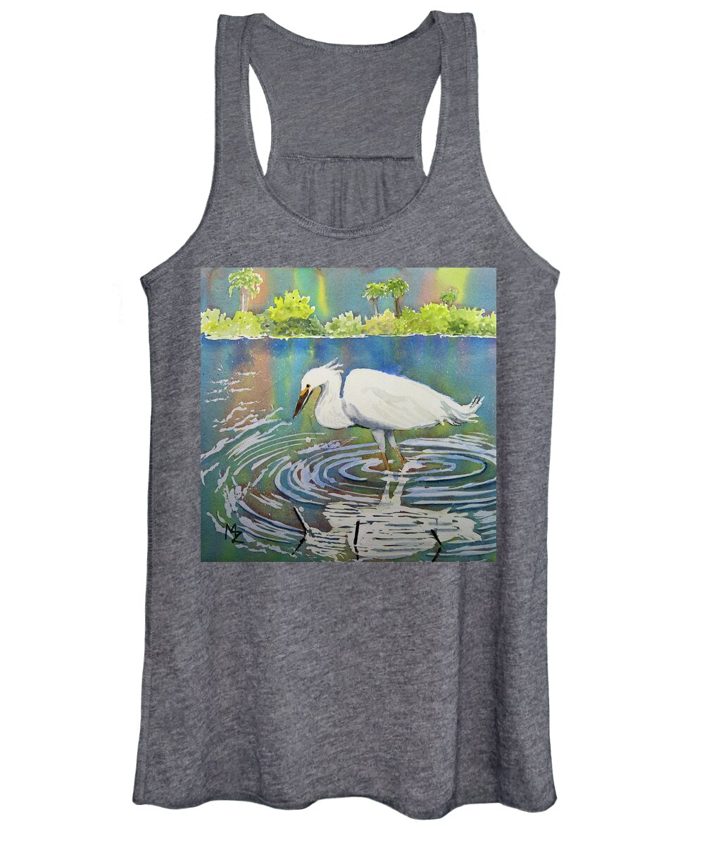 Egret Women's Tank Top featuring the painting Egret in a World of Color by Margaret Zabor