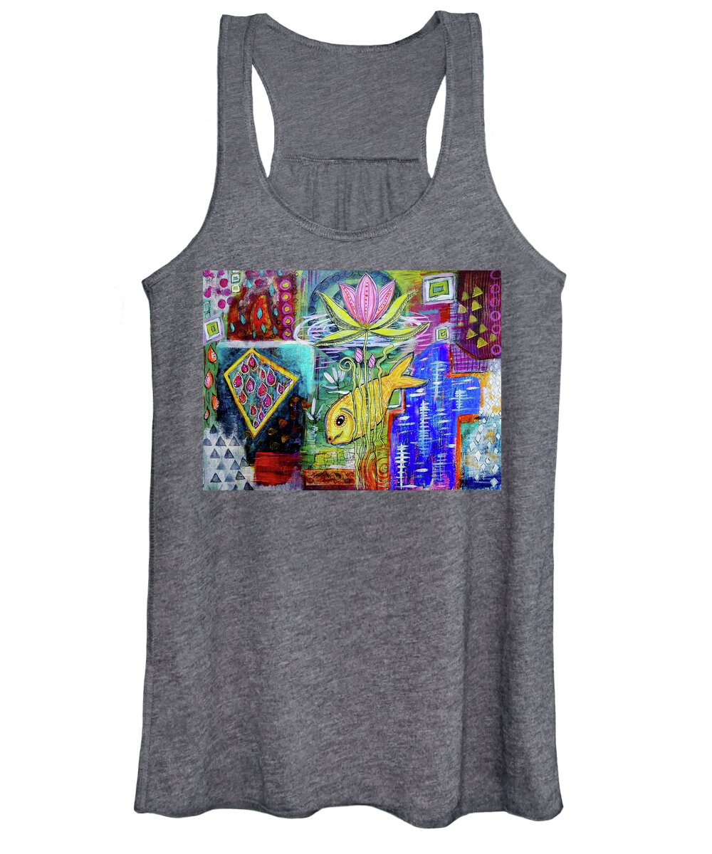 Evening Women's Tank Top featuring the mixed media Evening by the Pond by Mimulux Patricia No