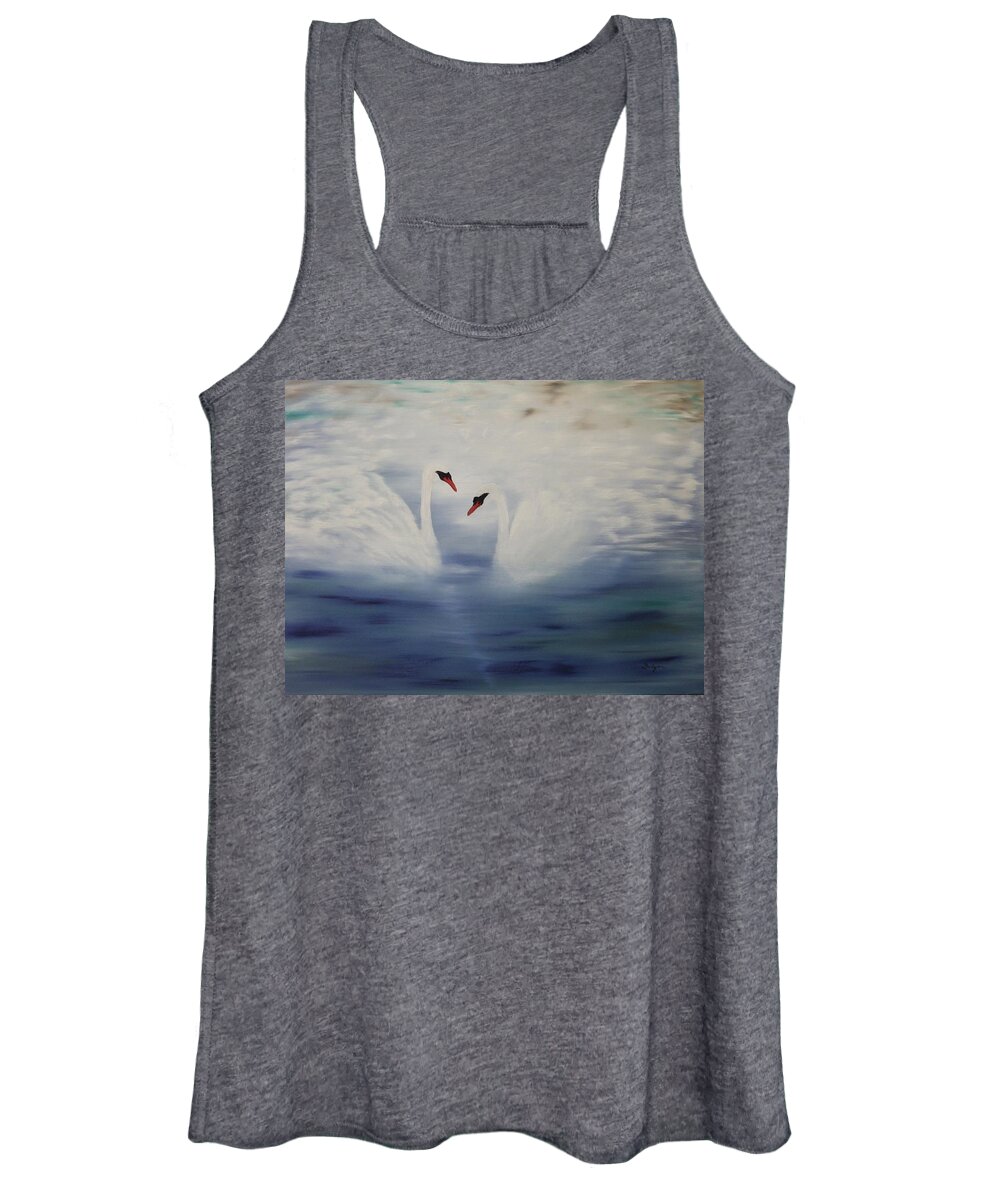 Swans Women's Tank Top featuring the painting Fading Swans by Berlynn