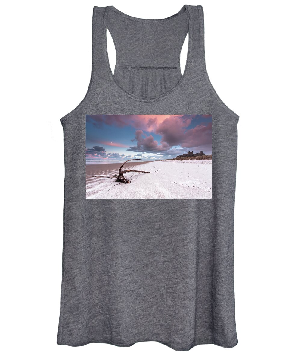 Landscape Women's Tank Top featuring the photograph Fairy Tale Castle with snow on the beach by Anita Nicholson