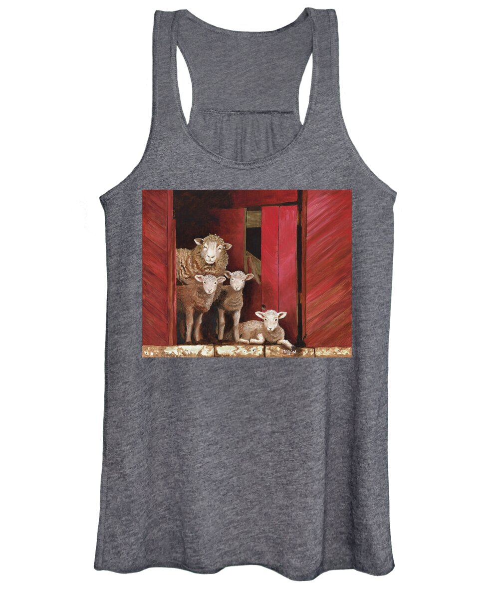 Sheep Women's Tank Top featuring the painting Family Portrait by Megan Collins