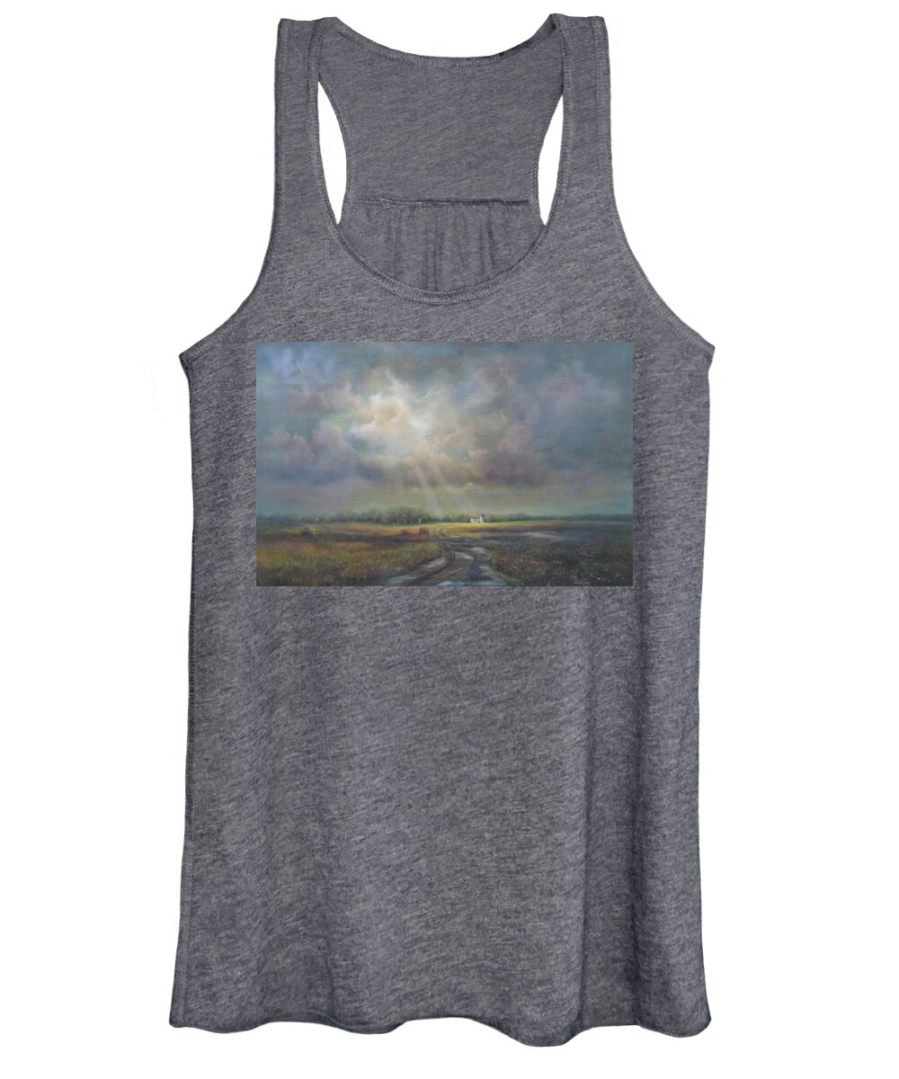 Farm Women's Tank Top featuring the painting Farm in Spring by Katalin Luczay