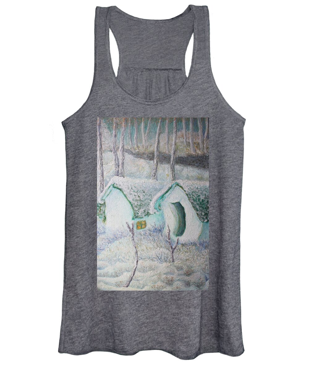 February Women's Tank Top featuring the painting February by Elzbieta Goszczycka