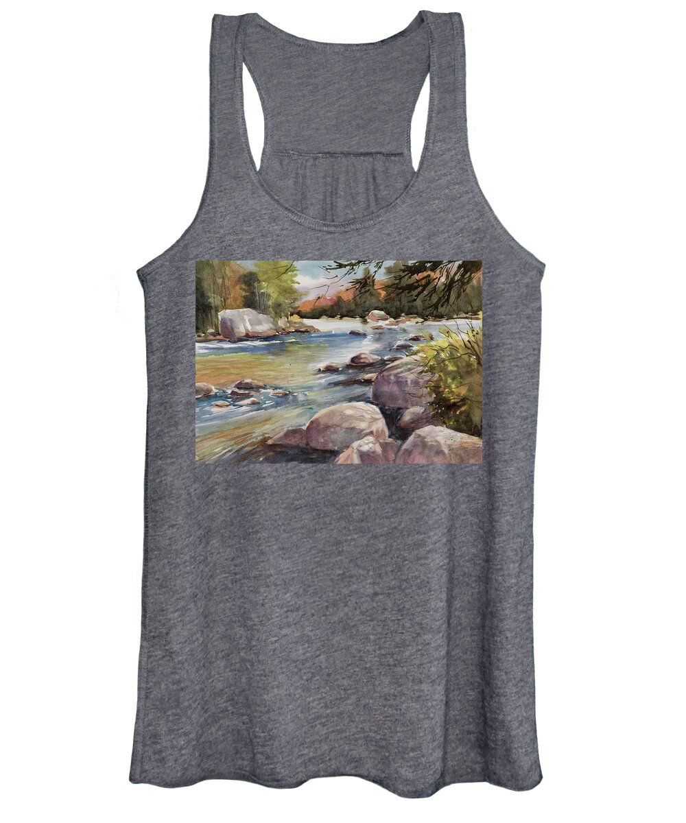 Watercolor Women's Tank Top featuring the painting Flowing Moose by Judith Levins