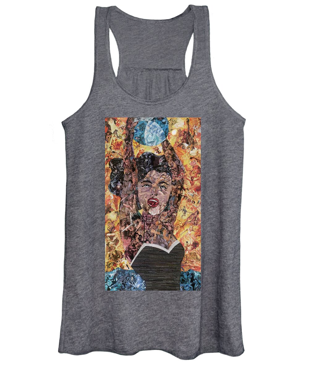 Commentary Women's Tank Top featuring the mixed media Girl with Ball After Lichtenstein by Joshua Redman