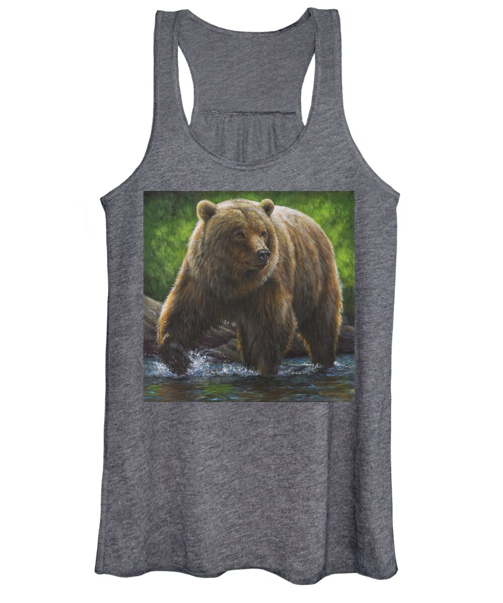 Bear Women's Tank Top featuring the painting In Search of Fish by Kim Lockman