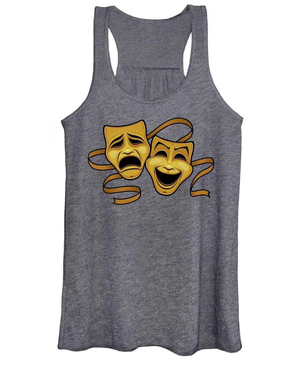 Acting Women's Tank Top featuring the photograph Gold Comedy And Tragedy Theater Masks by John Schwegel
