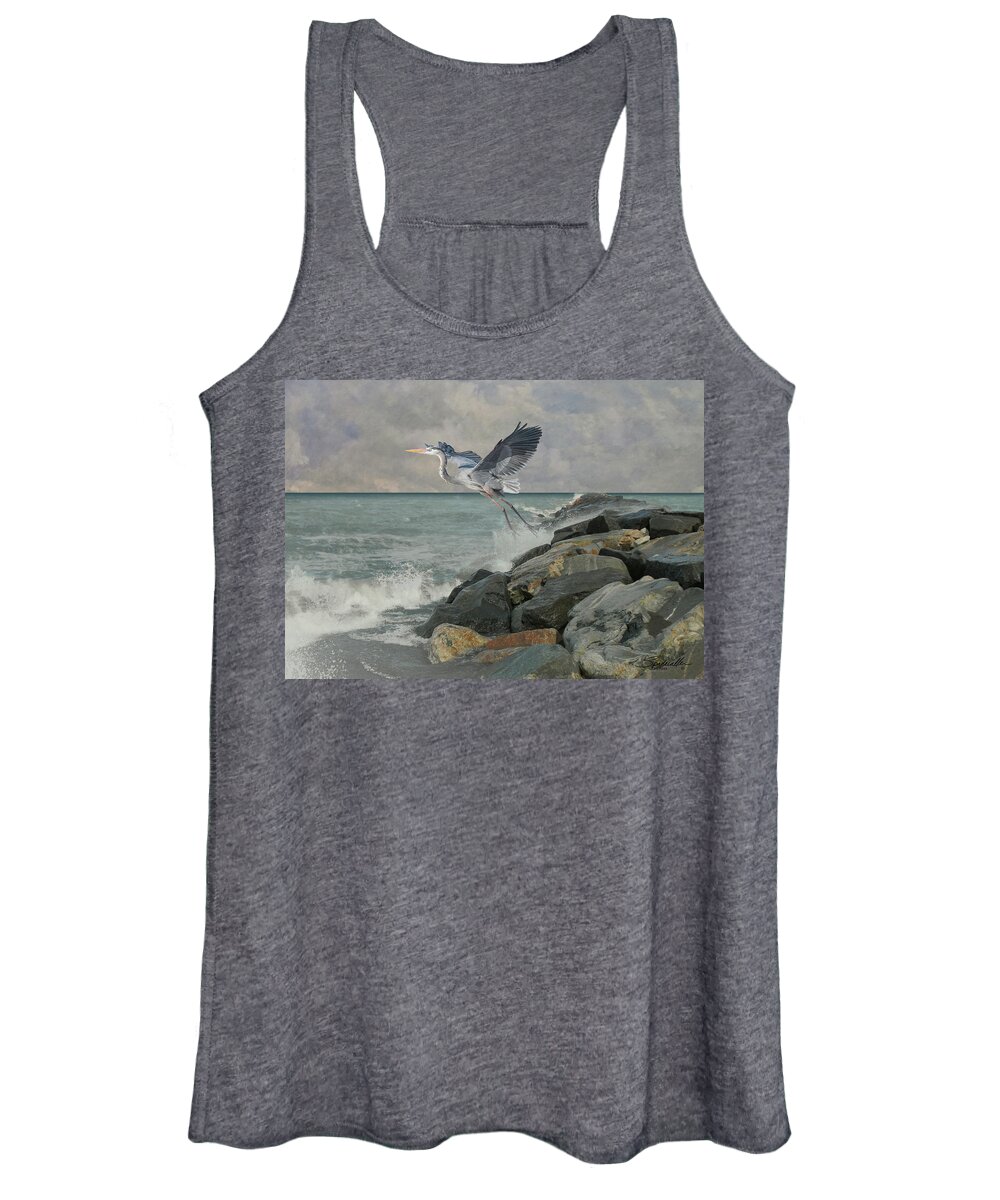 Florida Women's Tank Top featuring the digital art Great Blue Heron at Sand Key by M Spadecaller