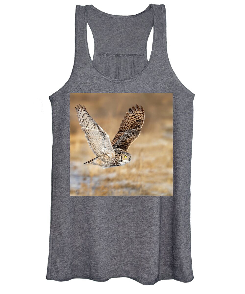 Great Horned Owl Women's Tank Top featuring the photograph Great Horned Owl in Flight by Judi Dressler