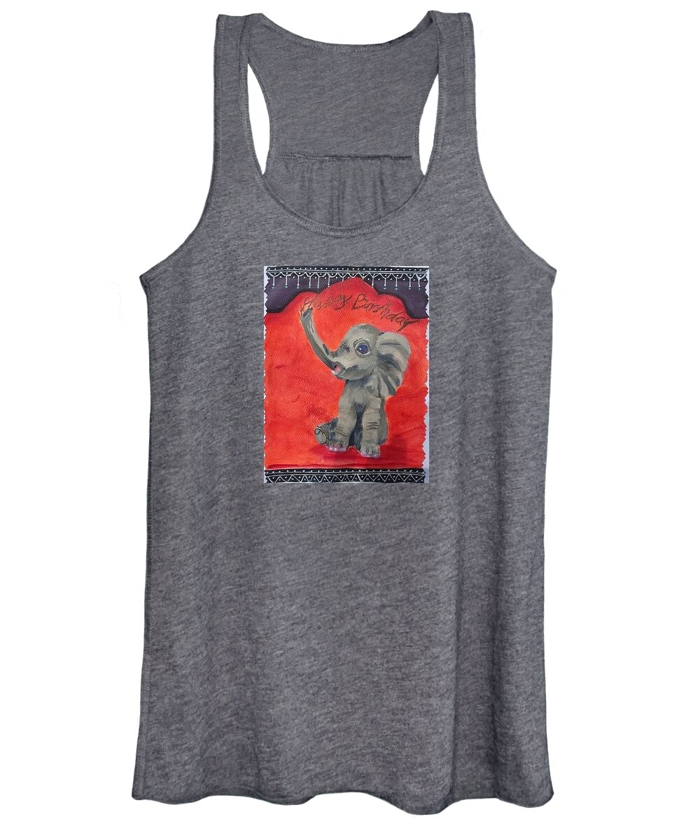 Indian Elephant Women's Tank Top featuring the painting Happy Birthday from Baby Elephant by Deborah Naves
