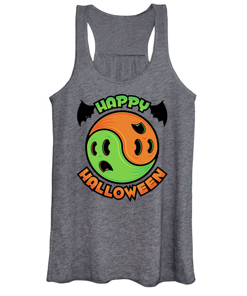 Yin Yang Women's Tank Top featuring the digital art Happy Halloween Ghost Yin-Yang by John Schwegel