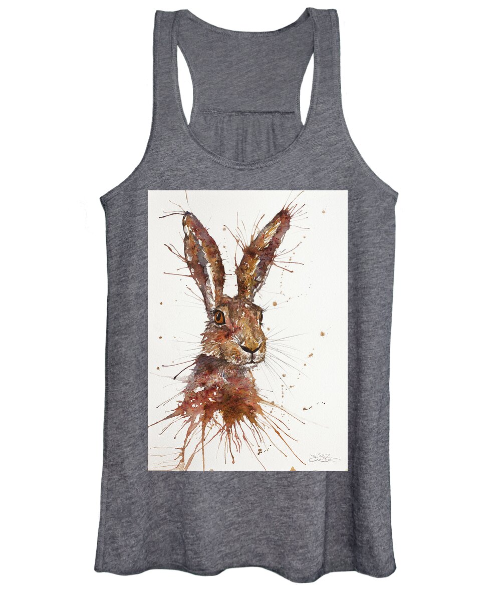 Hare Women's Tank Top featuring the painting Hare Portrait by John Silver