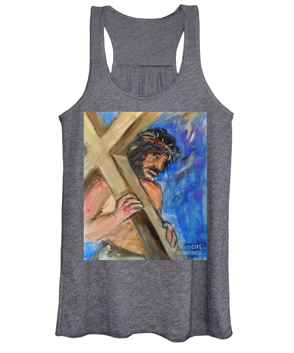 The Crucifixion Women's Tank Top featuring the painting He Endured The Cross by Deborah Nell