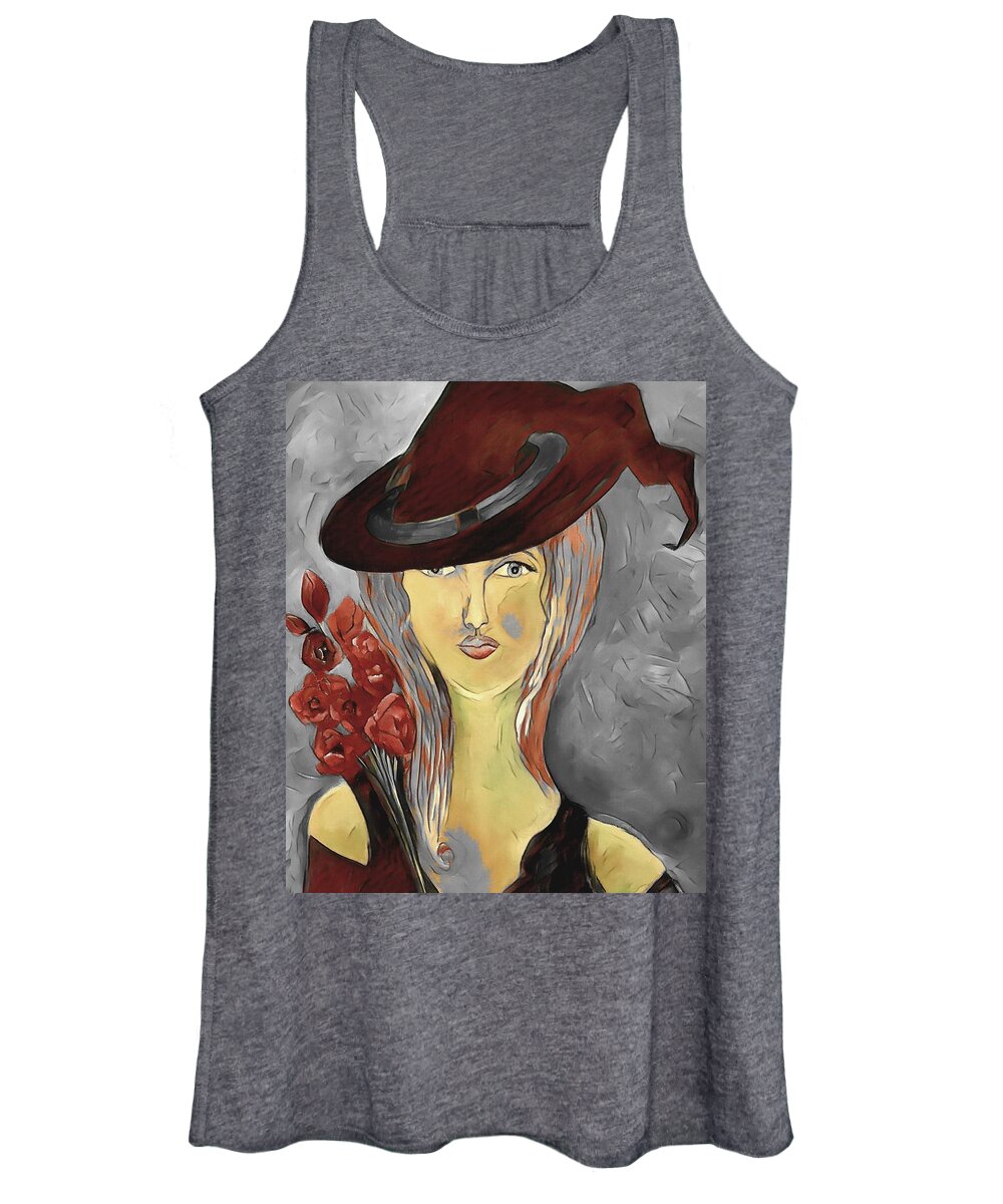 Cute Women's Tank Top featuring the digital art Her Hat Becomes Her Painting by Lisa Kaiser