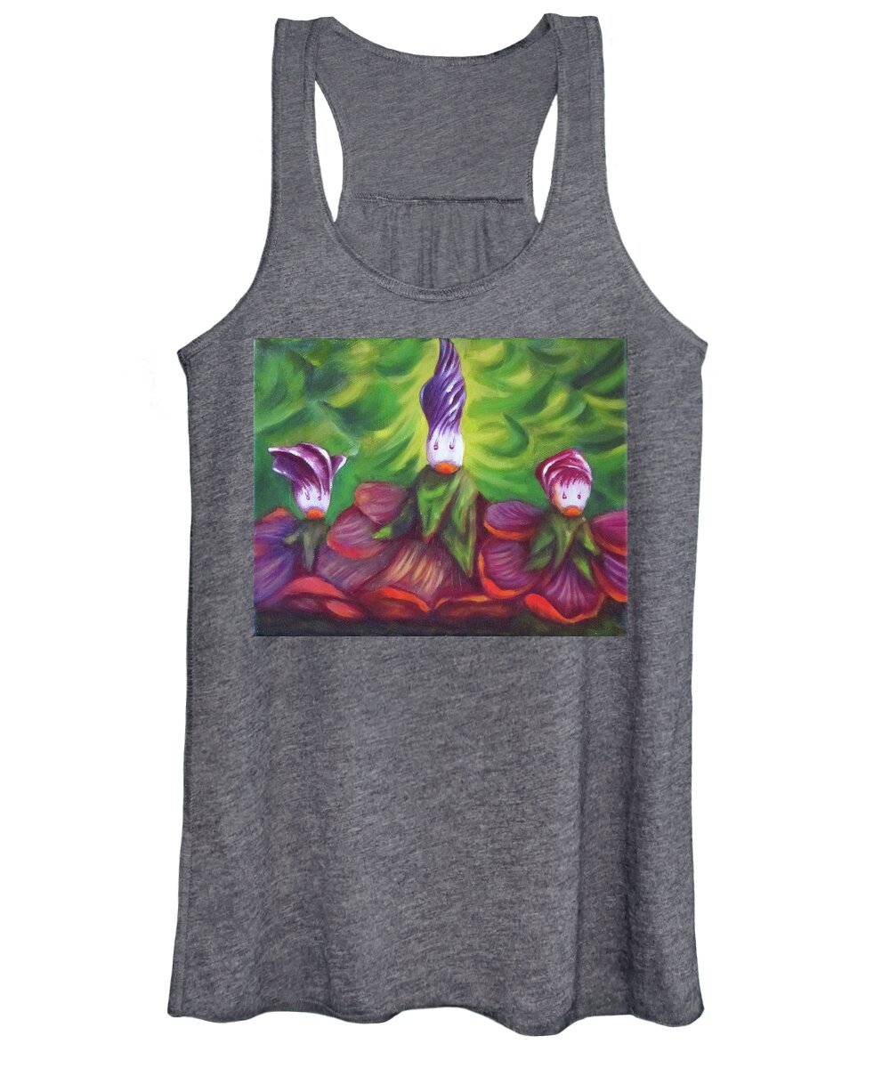 Fantasy Women's Tank Top featuring the painting Hollyhock Sisters by Sherry Strong