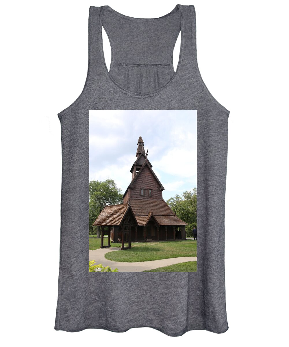 Hopperstad Women's Tank Top featuring the photograph Hopperstad Stave Church Replica by Laura Smith