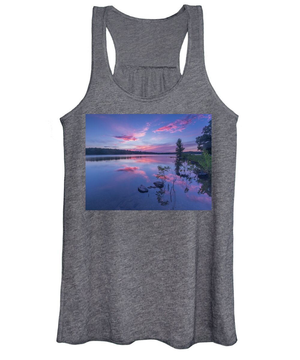 Horn Pond Women's Tank Top featuring the photograph Horn Pond Sunset by Rob Davies