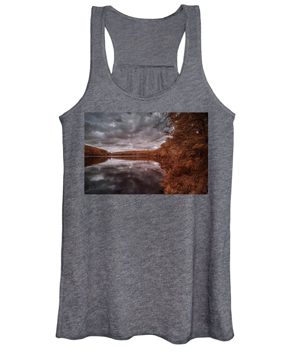 Infrared Women's Tank Top featuring the photograph Infrared view of a lake by Alan Goldberg