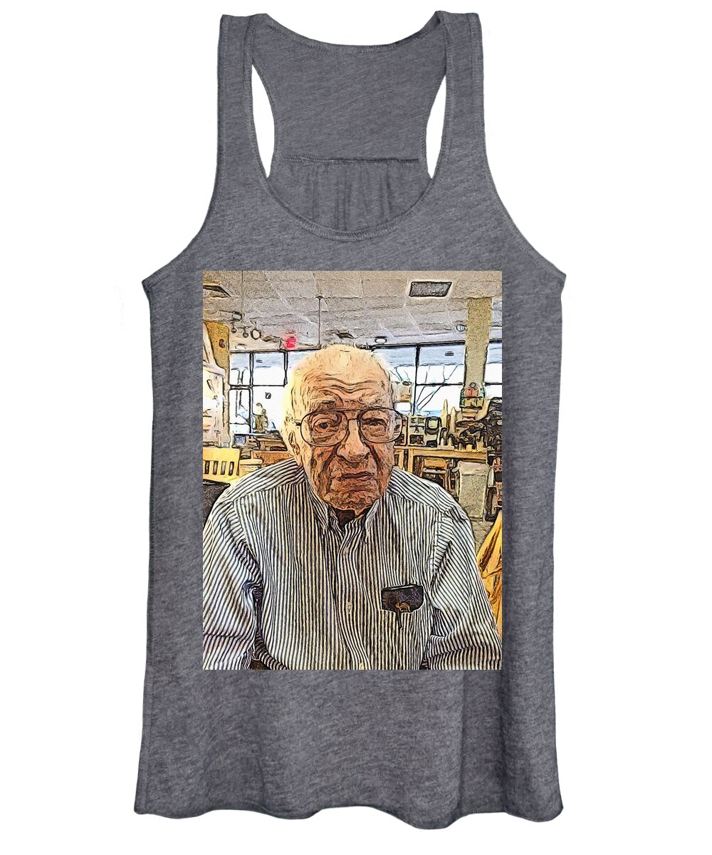 Photoshopped Photograph Women's Tank Top featuring the digital art Joe Cohen at 100 by Steve Glines