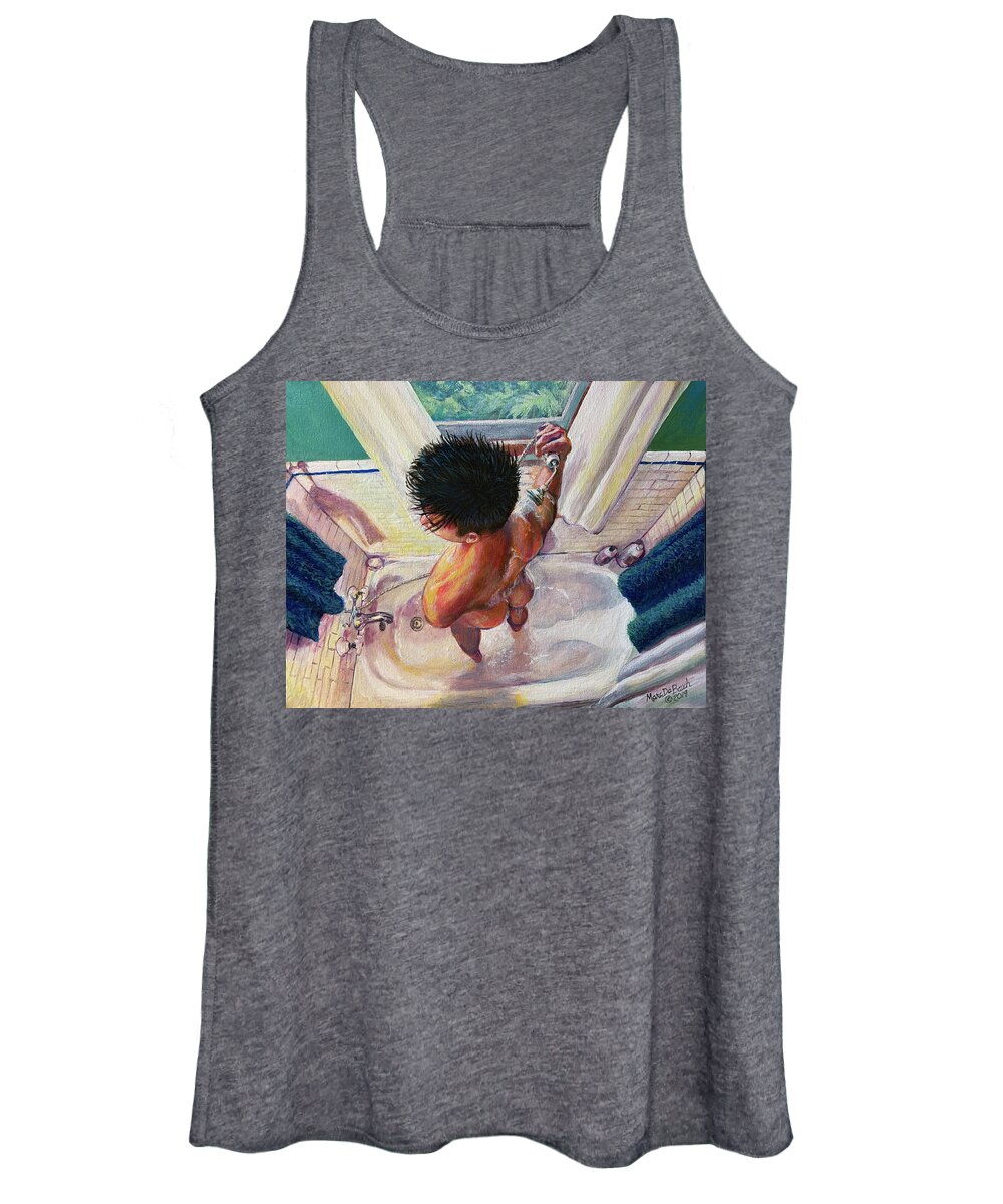 Shower Women's Tank Top featuring the painting Jon Rinsing Off by Marc DeBauch