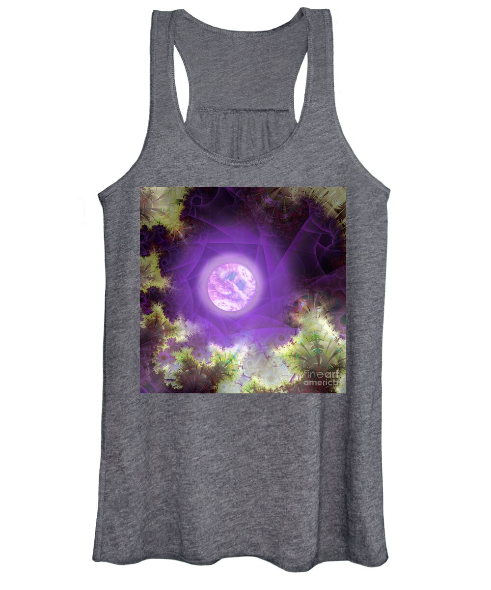 Lavender Moon Women's Tank Top featuring the digital art Lavender Moon alien garden at night by Tina Lavoie