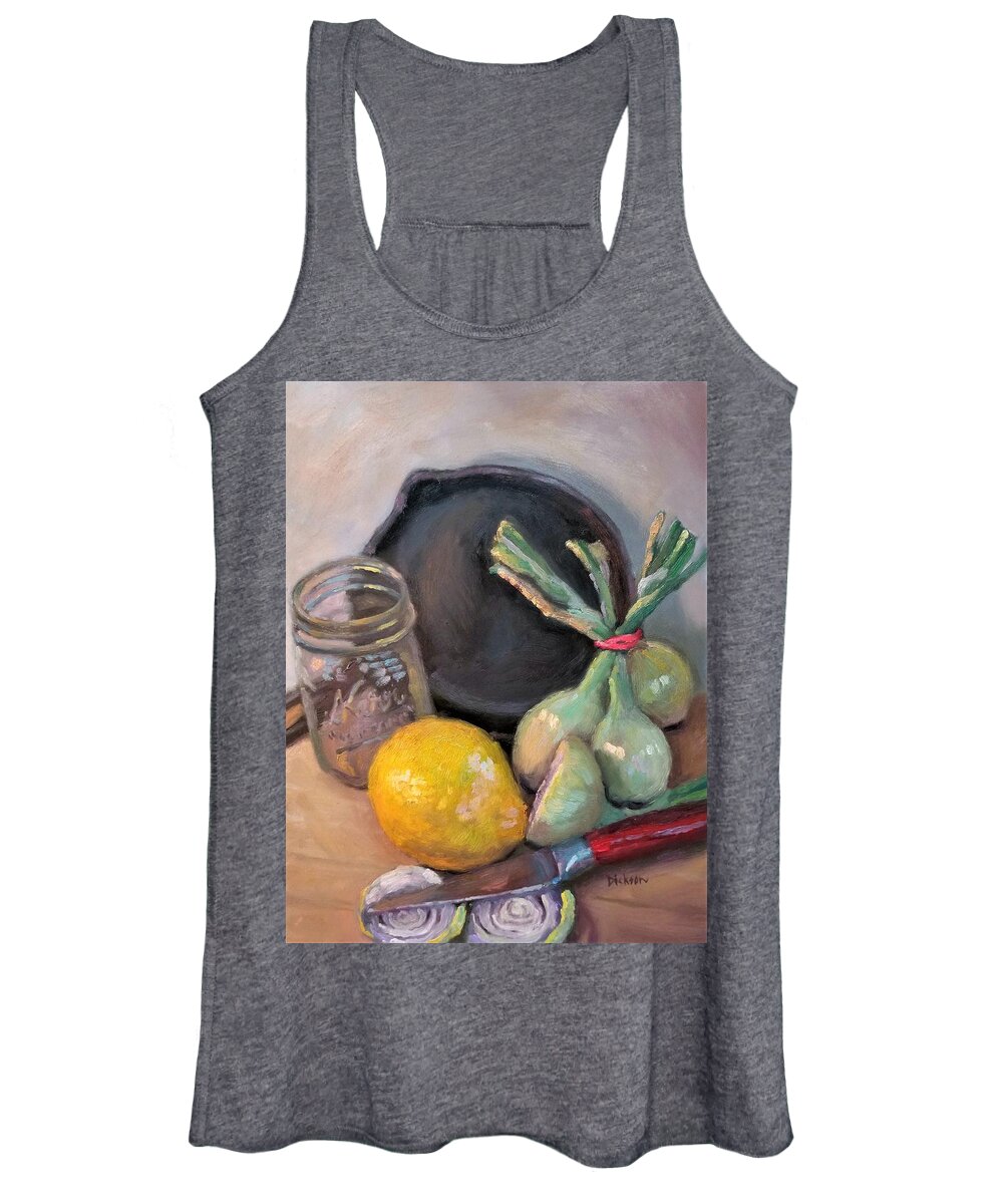 Oil Paintng Women's Tank Top featuring the painting Lemon and onions by Jeff Dickson