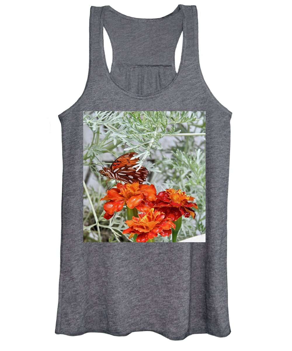 Marigold Butterfly Women's Tank Top featuring the photograph Marigold Butterfly by Kathy Ozzard Chism