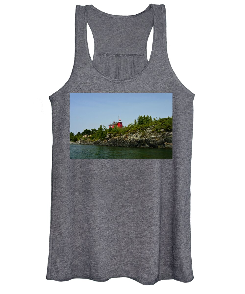 Marquette Michigan Light House Women's Tank Top featuring the photograph Marquette Michigan Lighthouse by Tom Kelly