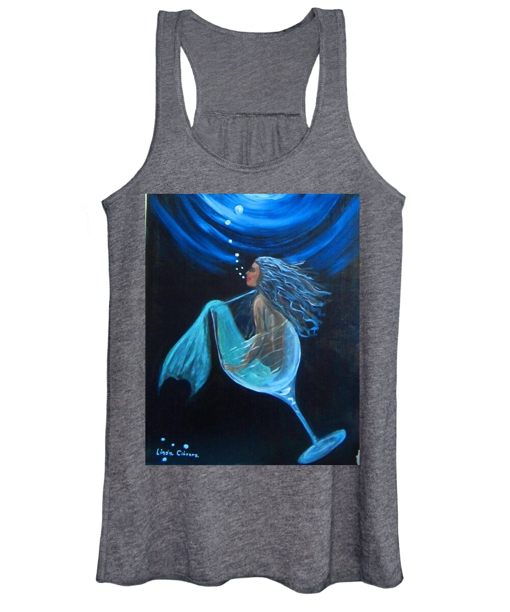 Cocktail Women's Tank Top featuring the painting Mermaid Bliss by Linda Cabrera