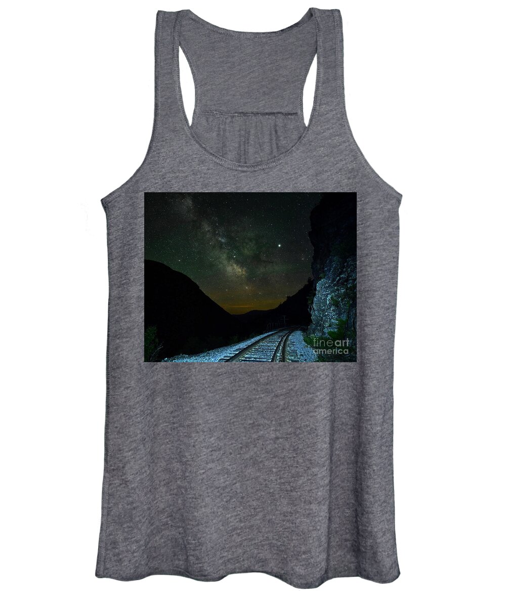 Milky Way Women's Tank Top featuring the photograph Milky Way Down the Tracks by Steve Brown