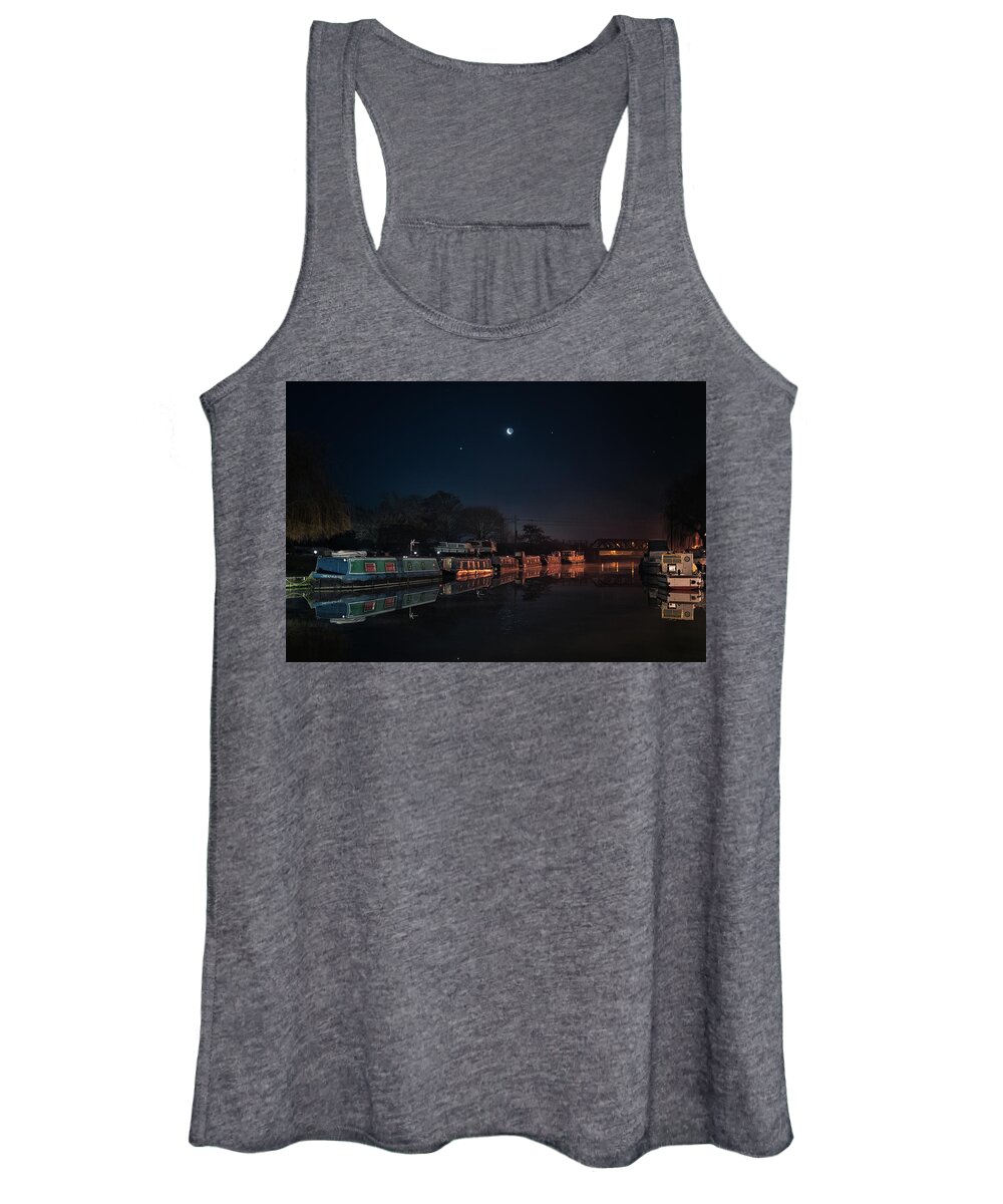 Astrophotography Women's Tank Top featuring the photograph Moon, Venus and Jupiter over Ely Riverside by James Billings