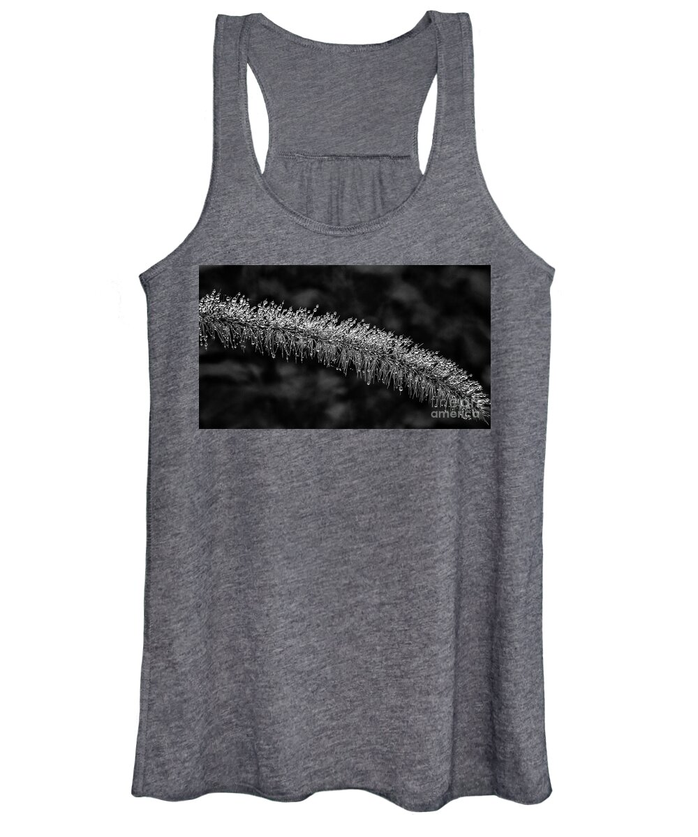 Drop Women's Tank Top featuring the photograph Morning dew BW by Lyl Dil Creations