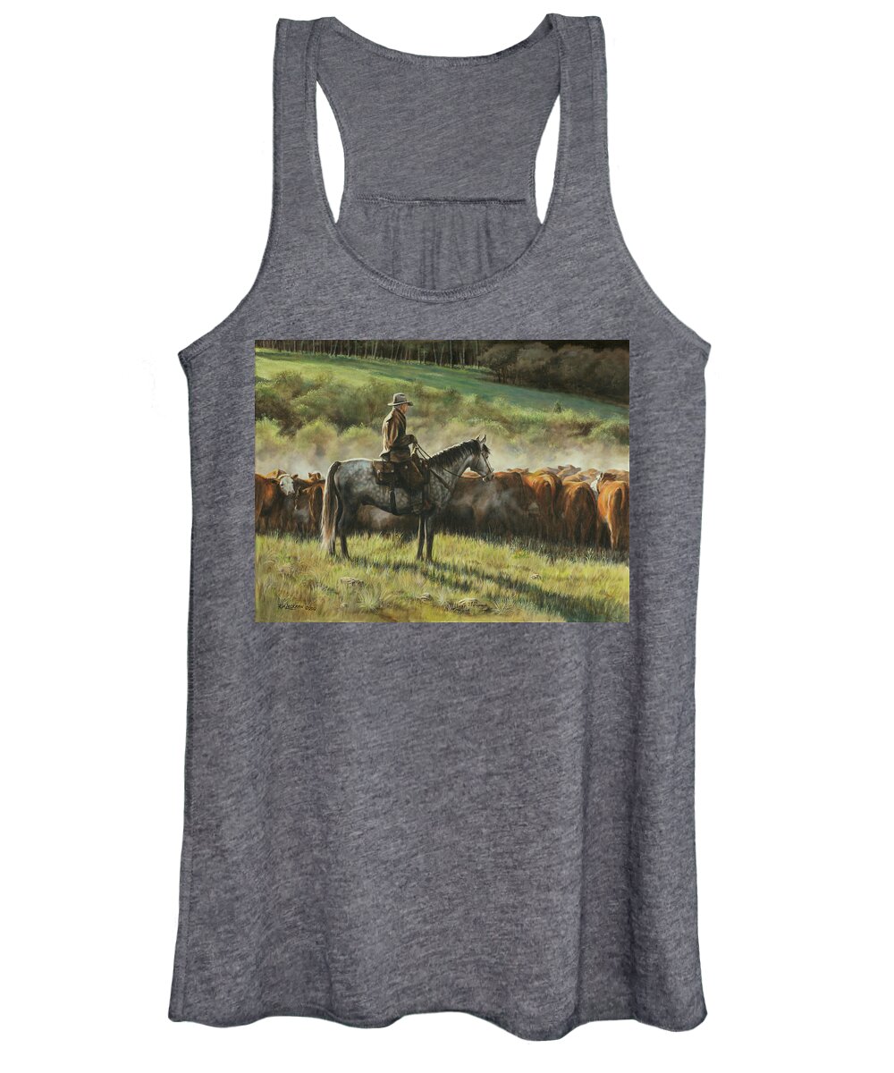 Cowboy Women's Tank Top featuring the painting Morning In the Highwoods by Kim Lockman