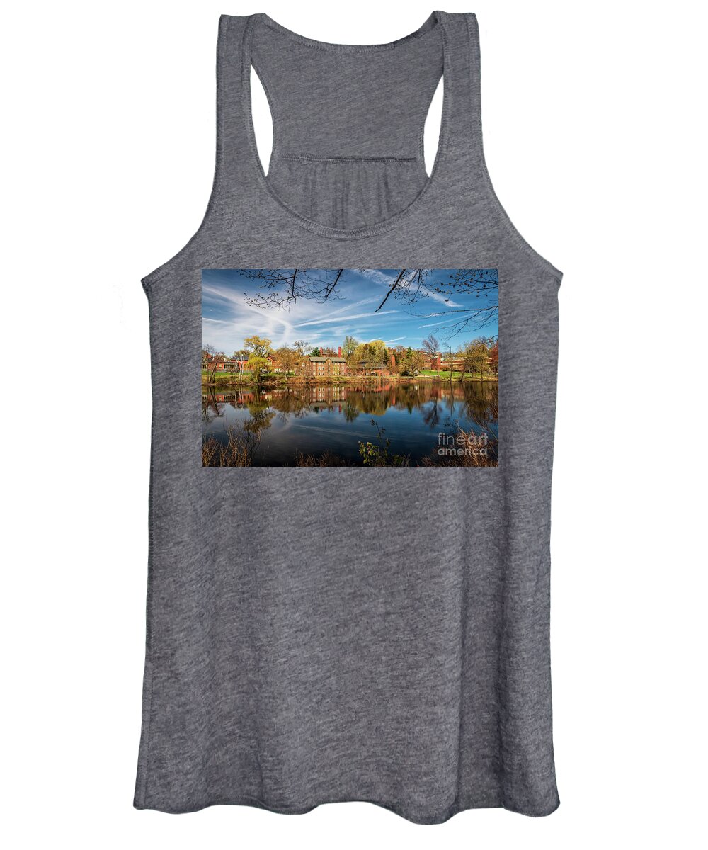 Mount Holyoke College Women's Tank Top featuring the photograph Mount Holyoke College from Lower Pond by Elizabeth Dow