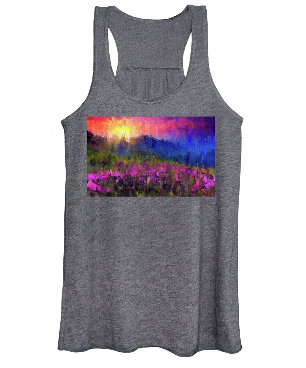 Mountain Women's Tank Top featuring the painting Mountain sunset by Vart Studio
