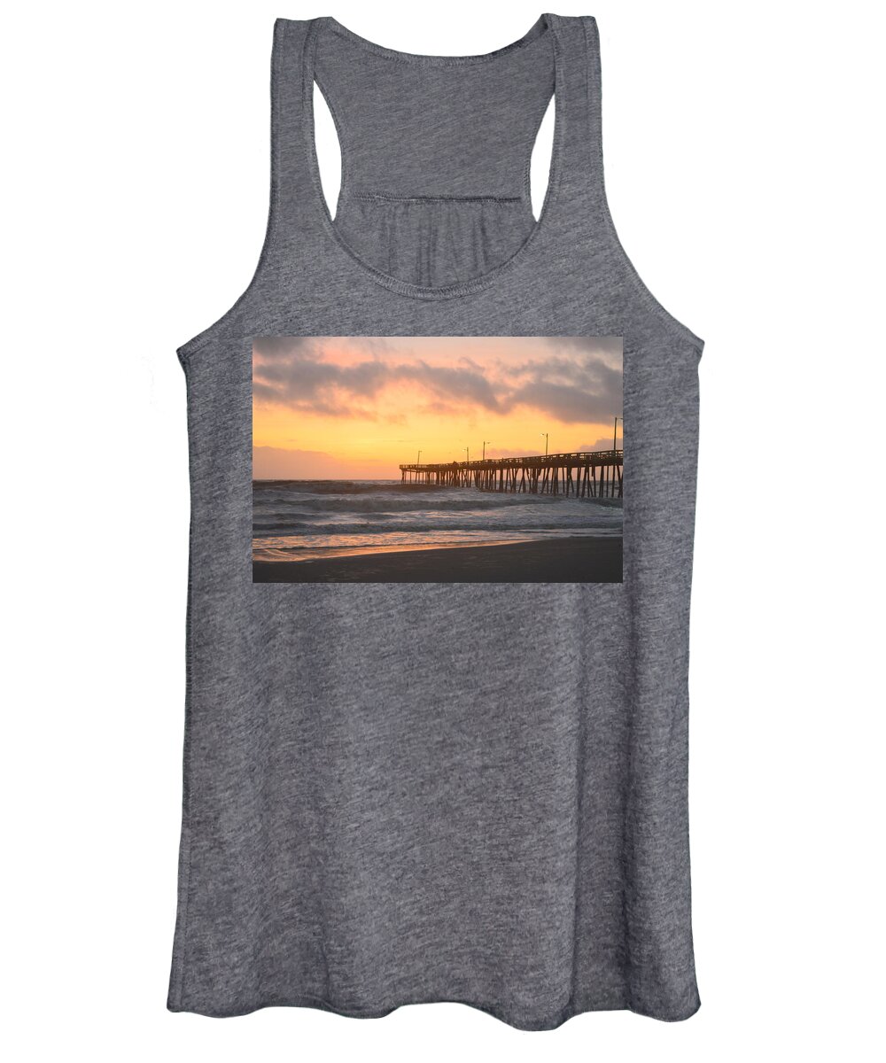 Obx Sunrise Women's Tank Top featuring the photograph Nags Head Pier by Barbara Ann Bell
