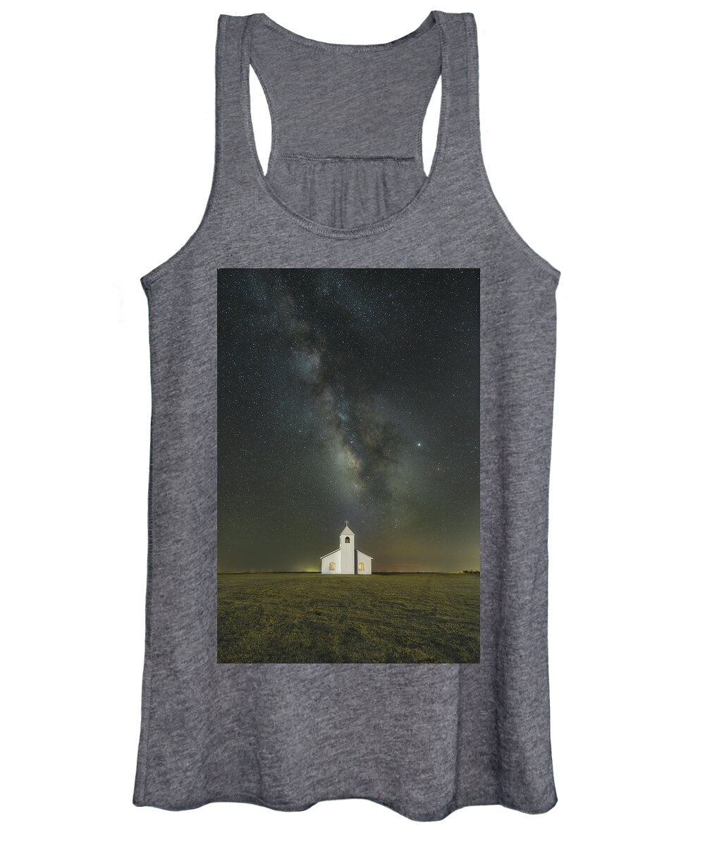 Milky Way Women's Tank Top featuring the photograph Nighttime at The Chapel Revisited by James Clinich