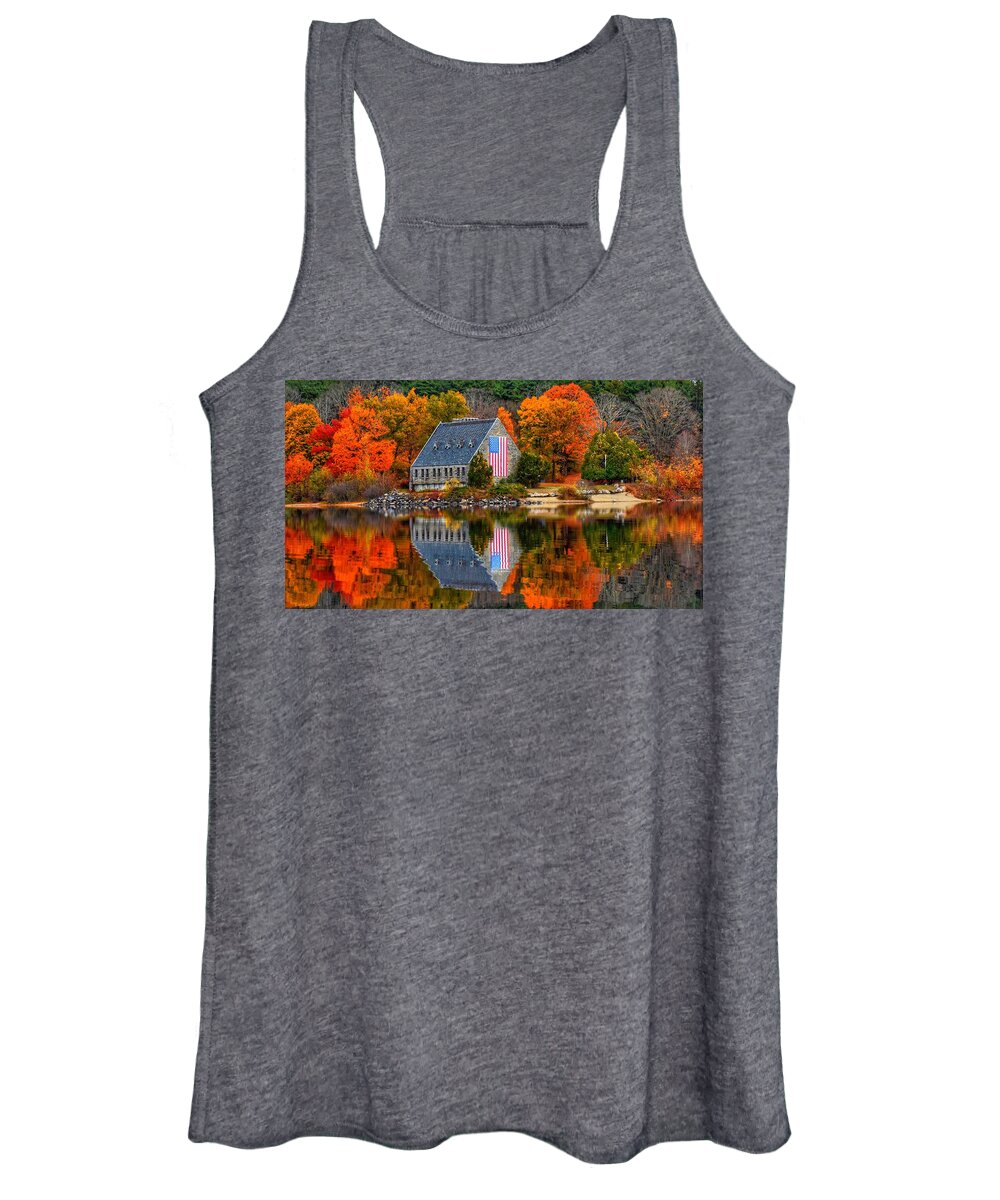 Old Stone Church Women's Tank Top featuring the photograph October reflections by Monika Salvan