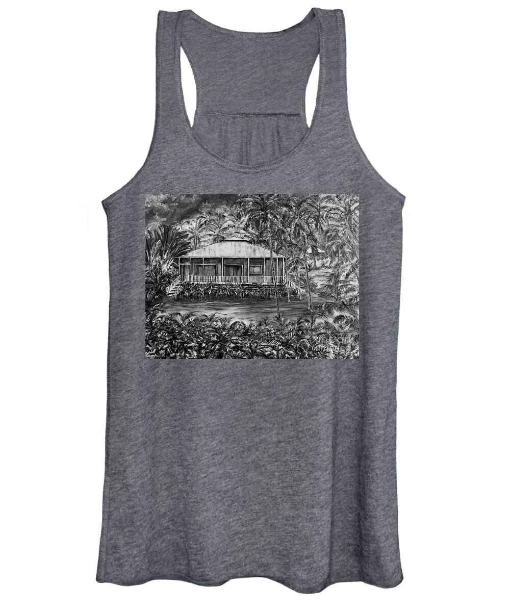 Opihikao Cabana Women's Tank Top featuring the painting Opihikao Hale in black and white by Michael Silbaugh