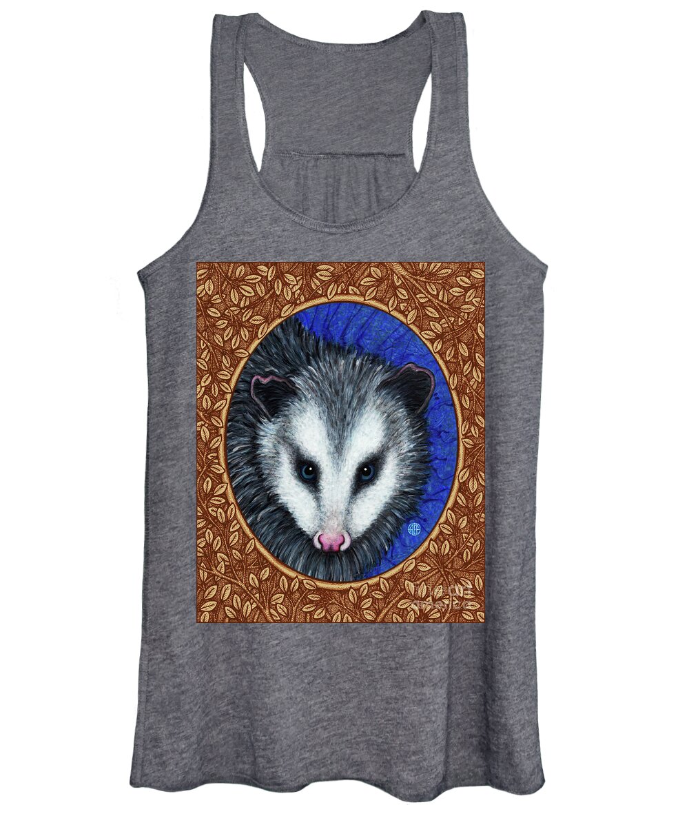 Animal Portrait Women's Tank Top featuring the painting Opossum Portrait - Brown Border by Amy E Fraser