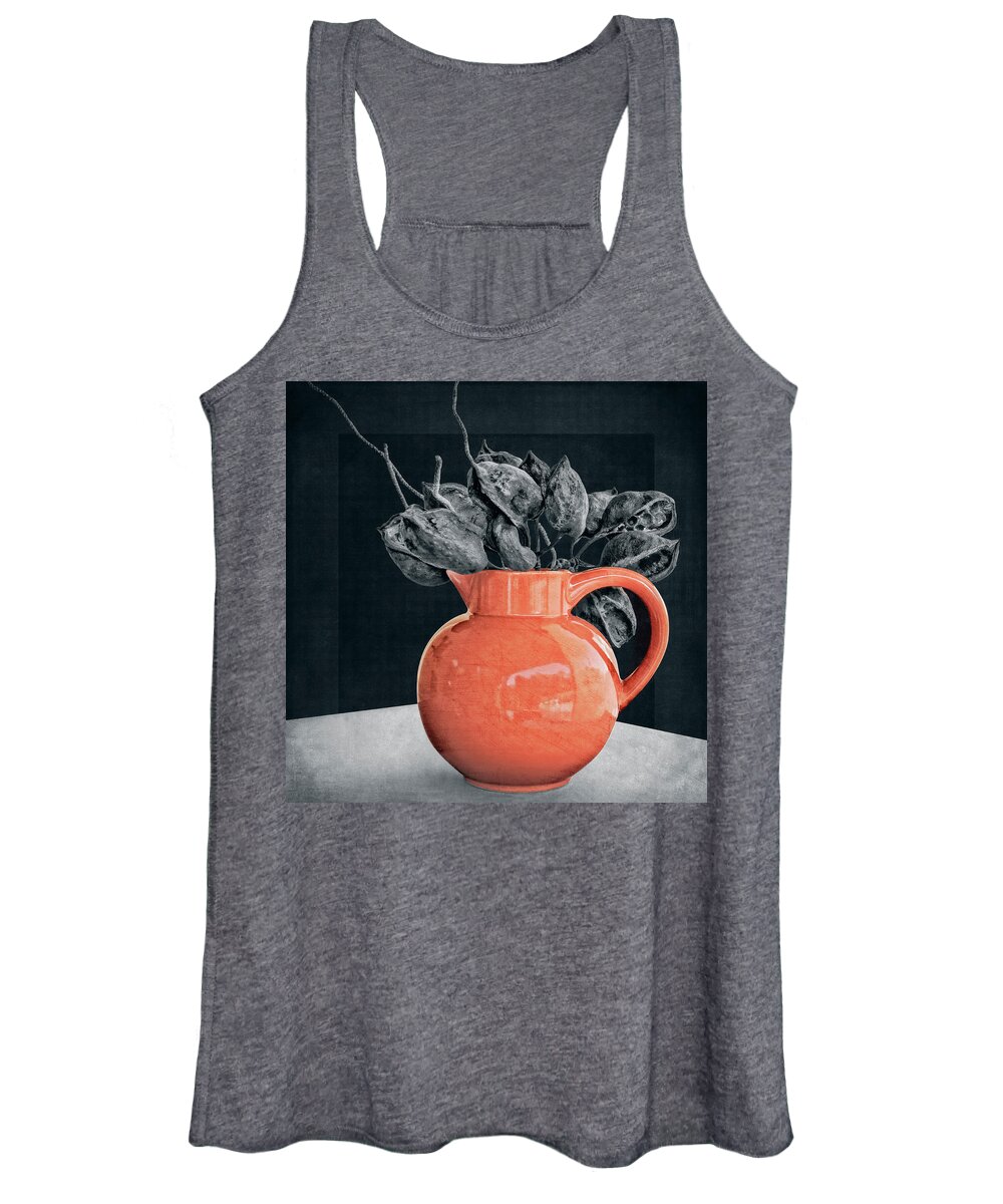 Sony Women's Tank Top featuring the photograph Orange Pot and Seed Pods by Sandra Selle Rodriguez