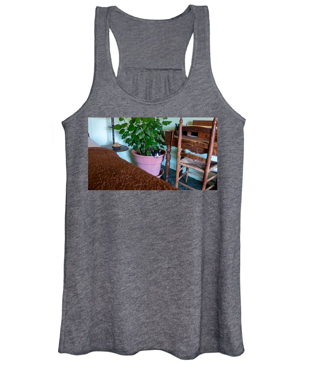 Cat Women's Tank Top featuring the photograph Out Pops the Cat by Ivars Vilums