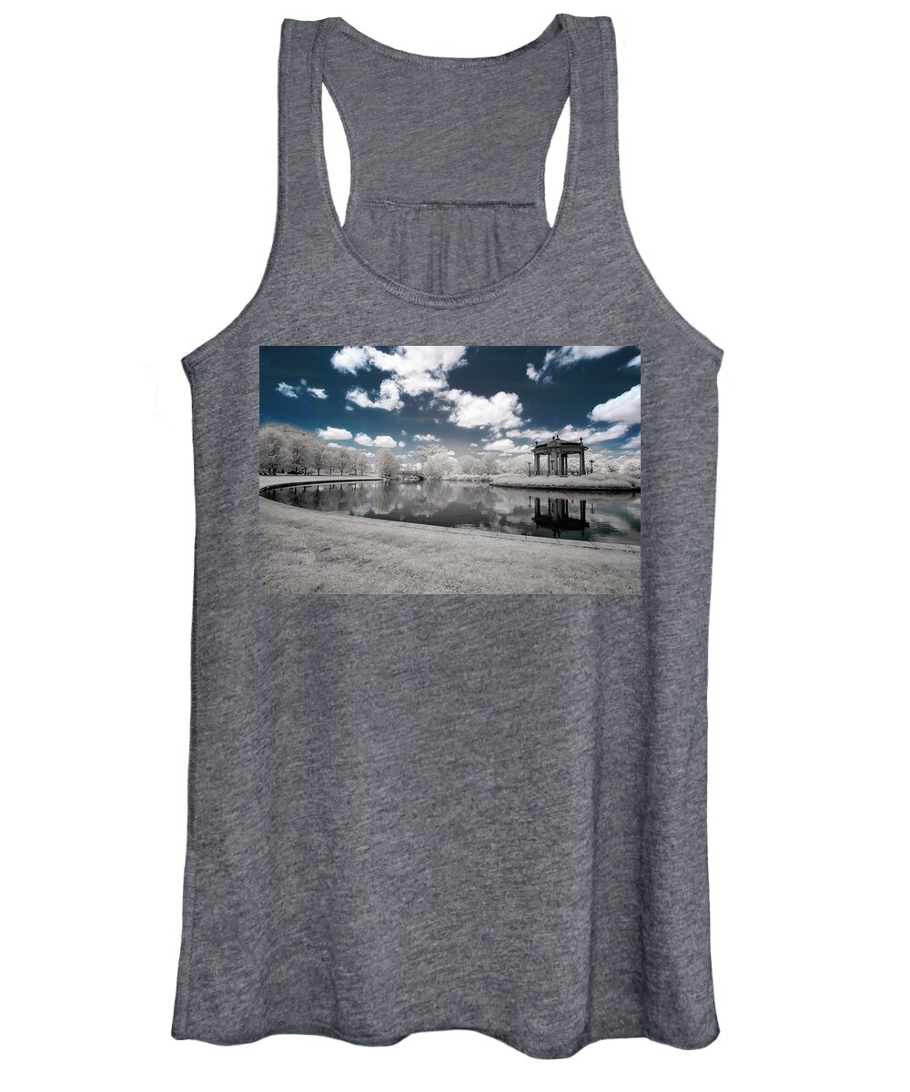 Infrared Women's Tank Top featuring the photograph Pagoda at Forest Park St Louis in Infrared by Roberta Kayne