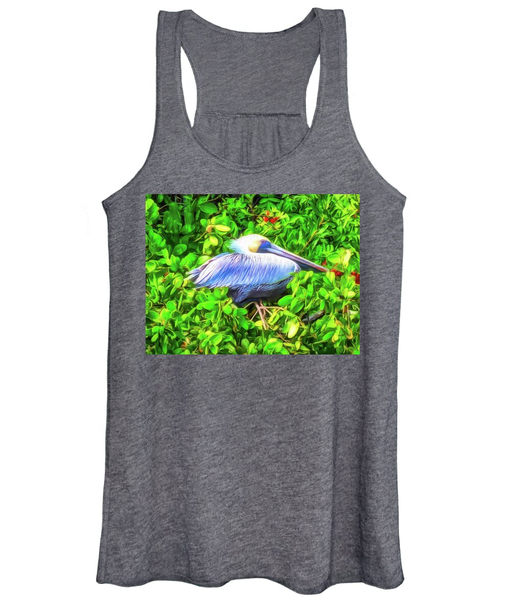 Pelican Women's Tank Top featuring the digital art Pelican in the Mangroves by Susan Hope Finley