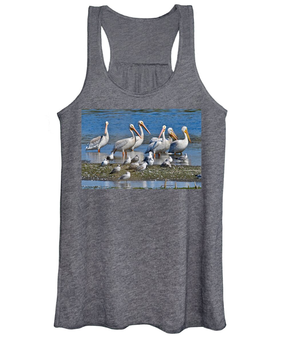 American Women's Tank Top featuring the photograph Pelicans at Shiawassee 8388 by Michael Peychich